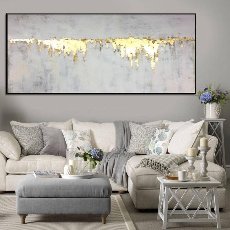 Large Abstract Oil Painting Gray Painting Gold Leaf Wall Art Painting Canvas Art Abstract Texture Art Wall Painting Home Decor27inx54in,No Frame
