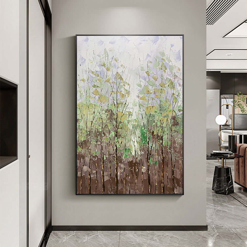 Hand Painted Oil Painting Forest Landscape Hanging Painting 3D Knife Painting Abstract Home Hotel Decoration Painting,31inx47in,No Frame