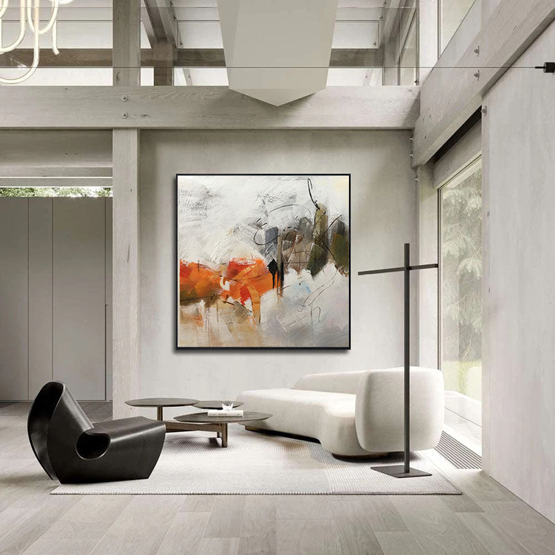Handmade Orange Oil Painting Large Modern Oil Painting Hand Painted Abstract Painting Living Room Wall Decoration,31inx31in,No Frame