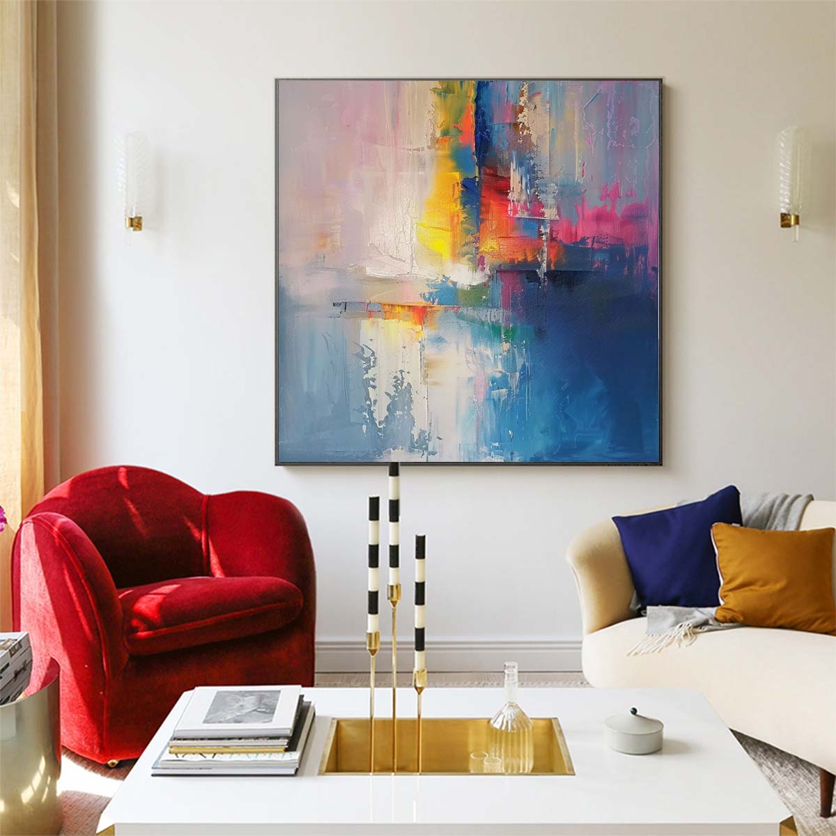 Abstract Handmade Oil Painting Modern Minimalist Home Living Room Decoration Painting,31inx31in,No Frame