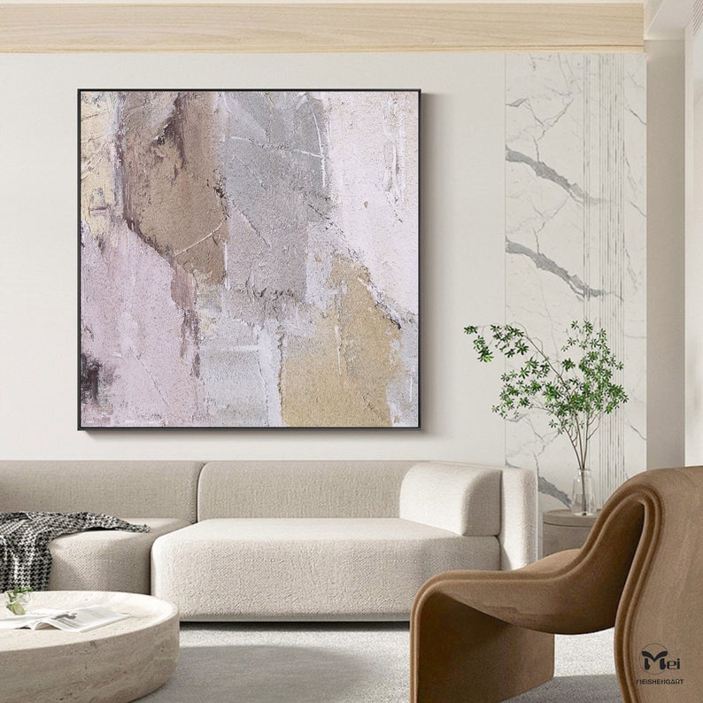 OriginalBeigeAbstractPaintingContemporaryOilPaintingsBeigePaintingGreyPaintingOversizedScandinavianArtHomeDecor 31in,No Frame