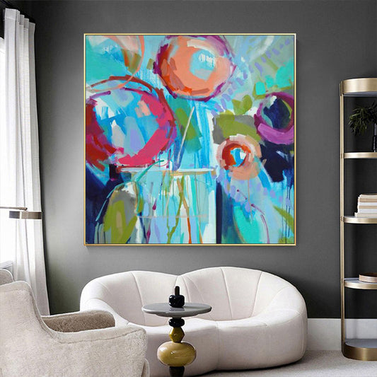 Modern Watercolor Flower Wall Painting Hand painted Poppy Flower Canvas Painting Living Room Home  (Unframed/Rolled)