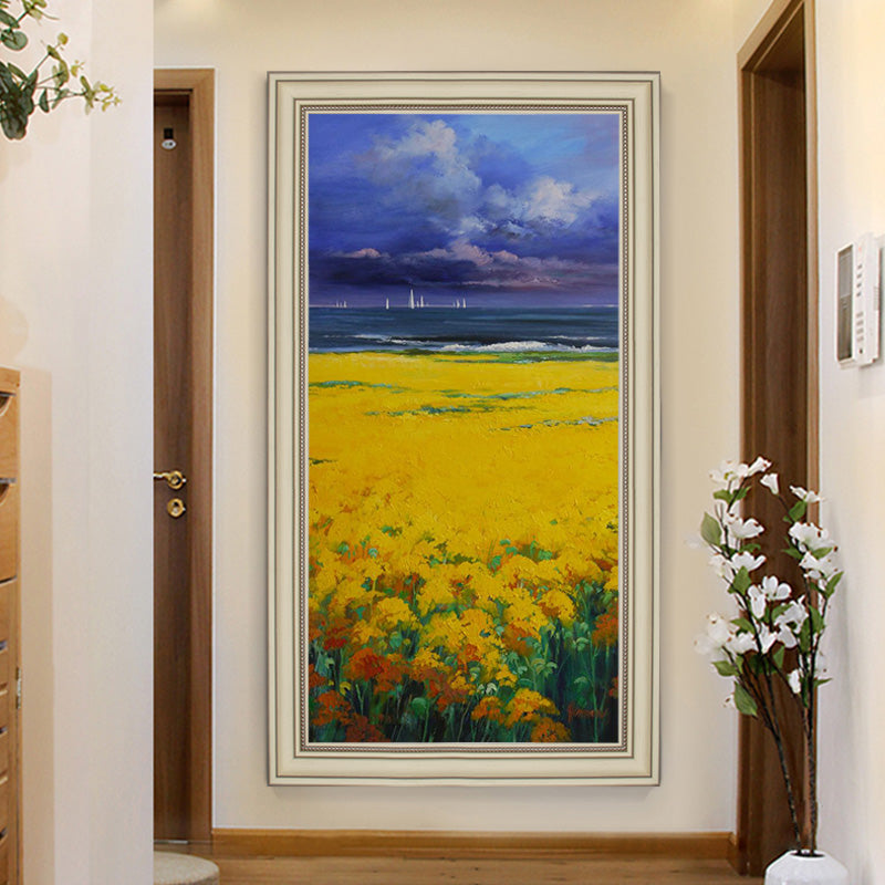 Hand-painted Oil Painting Abstract Decorative Painting Mediterranean Entrance Hallway Mural Paintings American Custom hand-paint27inx54in,No Frame