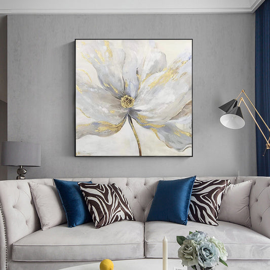 Modern New Design Painting Art Gold Leaf Lotus Decoration Oil Painting Hot Selling Living Room Wall,31inx31in,No Frame