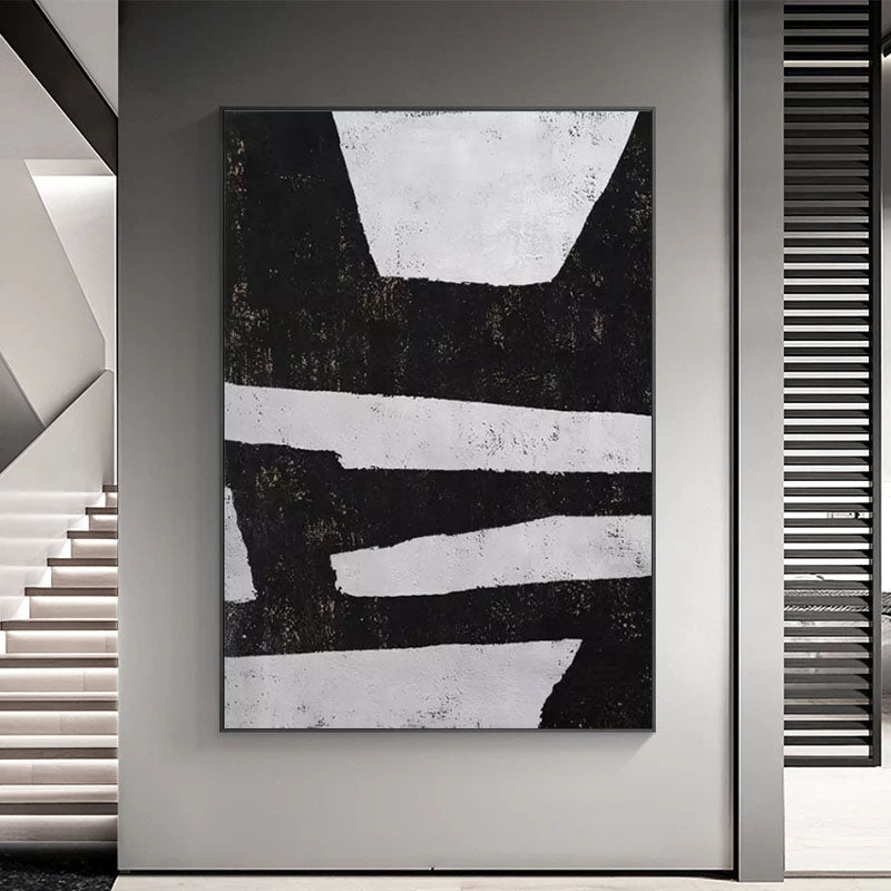 Handmade Abstract Painting on Canvas Black and White Painting Modern Art Hotel Decoration Painting Wall Art,31inx47in,No Frame