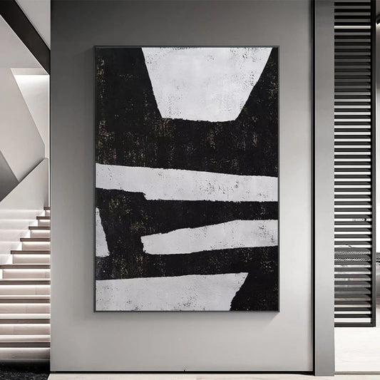 Handmade Abstract Painting on Canvas Black and White Painting Modern Art Hotel Decoration Painting Wall Art,31inx47in,No Frame