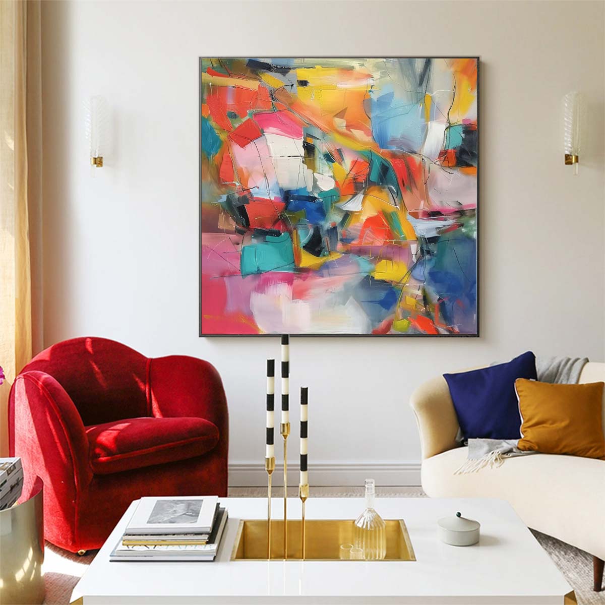 Abstract Handmade Oil Painting Modern Minimalist Home Living Room Decoration Painting,31inx31in,No Frame 1