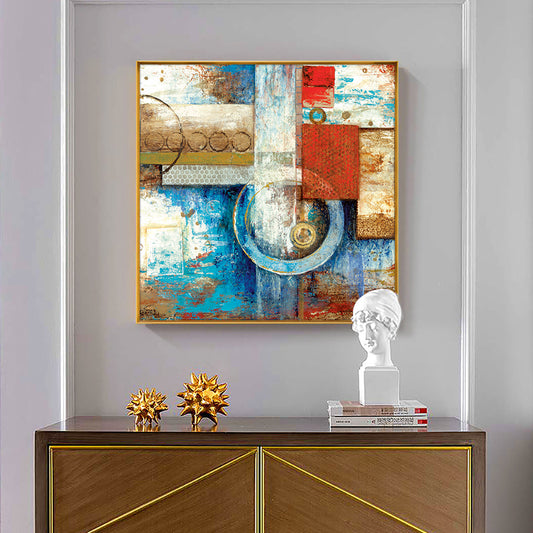 Abstract  Hand Painted Oil Painting On Canvas Geometric Wall Art Paintings Vintage Minimalist Poster Art,31inx31in,No Frame