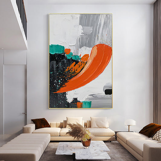 Large HandPainted Oil Painting Abstract Orange Oil Painting Modern Entrance Porch Decorative Painting American Living Room,31inx47in,No Frame