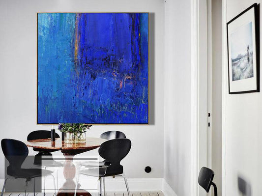 Indigo Wall Art Navy Blue Abstract Art Original Artwork Unique Painting Abstract Art Abstract Painting Ocean Simple Abstract Art31in,No Frame