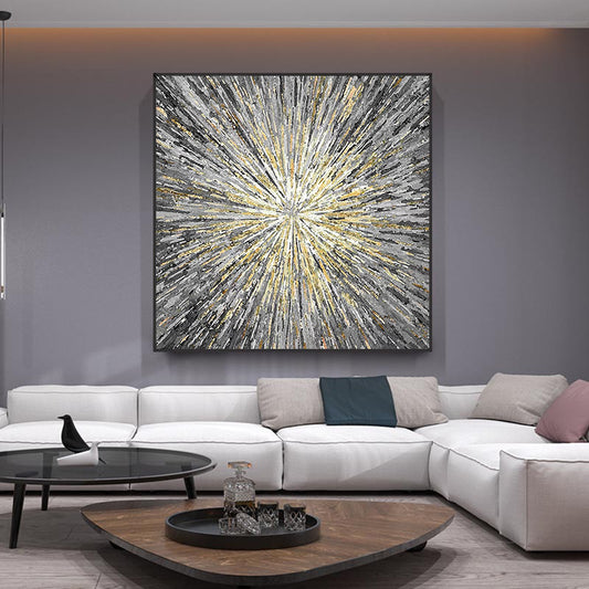 Gold Foil Lines Hand painted Oil Painting Abstract Texture Painting Dining Room Decorative Painting Italian High,31inx31in,No Frame