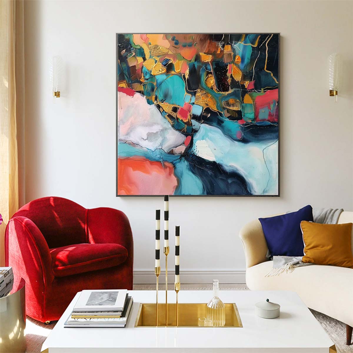 Abstract Handmade Oil Painting Modern Minimalist Home Living Room Decoration Painting,31inx31in,No Frame