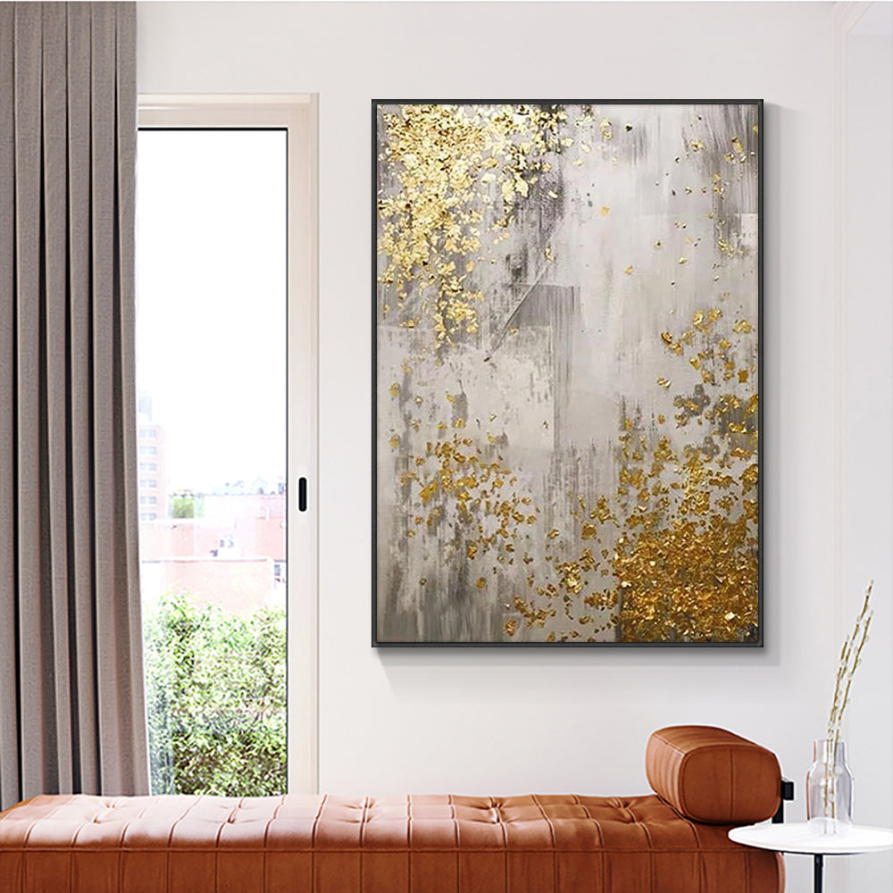 Abstract Painting With Gold Foils  Hand Painted Oil Painting Modern Handmade Canvas Wall Art For Living Room,31inx47in,No Frame