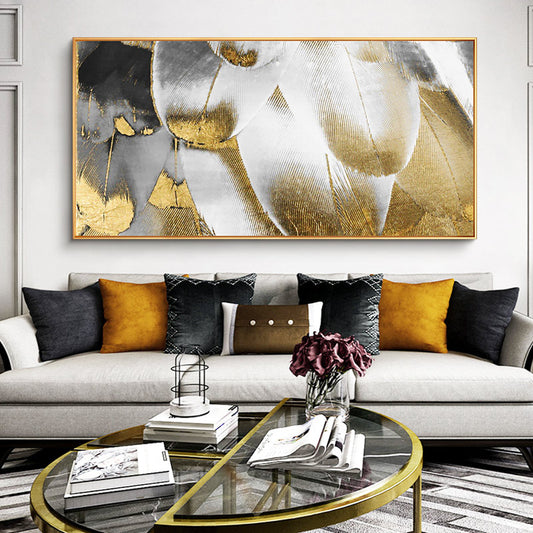 Light Extravagant Gold Feather Banner Abstract Painting Modern Minimalist Substantial Wall Paintings Decorative Painting The Liv27inx54in,No Frame