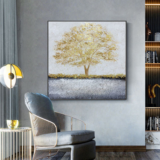Yellow Tree Oil Paintings On Canvas Hand Painted Acrylic Wall Art Picture For Home Decor Living,31inx31in,No Frame