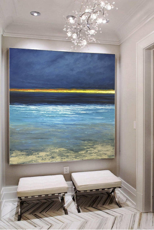 Large Paintings On Canvas Ocean Painting Sunset Painting Modern Wall Art Landscape Painting Blue Abstract Painting Canvas Art31in,No Frame
