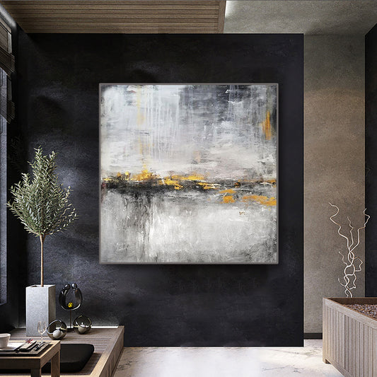 Hand painted Abstract Gold Flower Oil Painting Wall Art Handmade Nordic Simplicity Oil Painting Canvas Art,31inx31in,No Frame