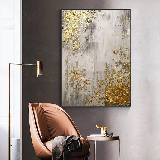Abstract Painting With Gold Foils  Hand Painted Oil Painting Modern Handmade Canvas Wall Art For Living Room,31inx47in,No Frame