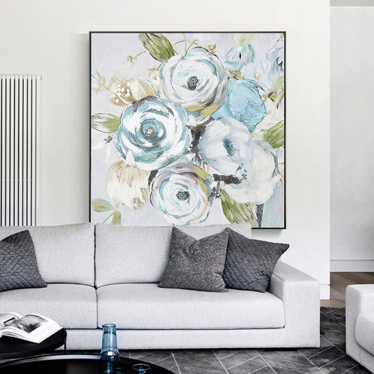 Hand Painted White Flowers Oil Painting Abstract Floral Picture Canvas Wall Art Modern Painting Home