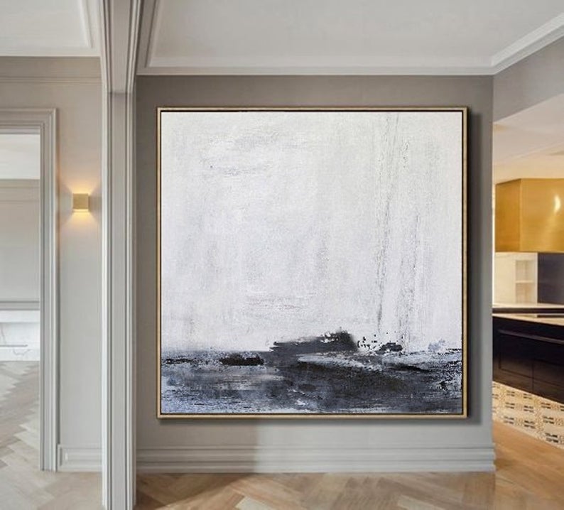 LargeSeaLandscapePaintingCoastalBeachPaintingAbstractWavesPaintingBlackWhiteAbstractPaintingSeaWall   31in,No Frame