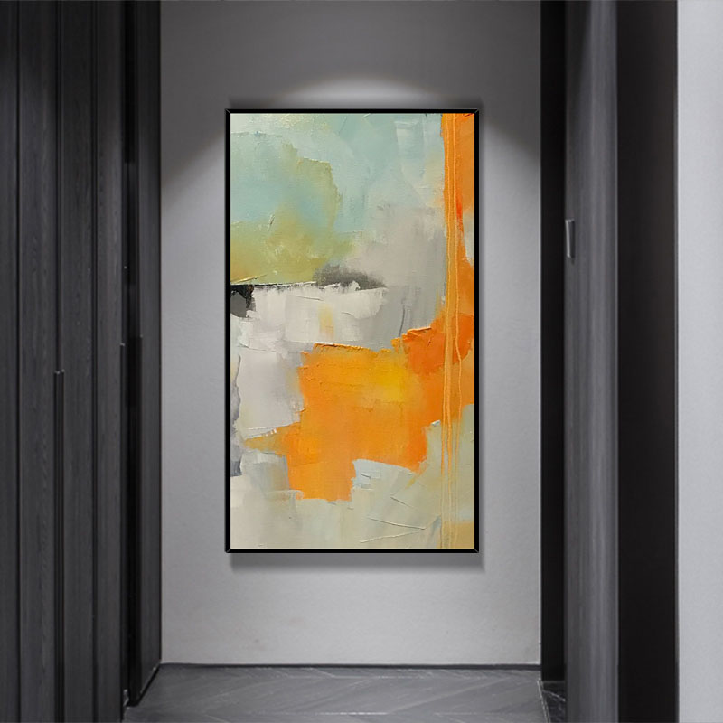 Orange Handmade Abstract Painting Canvas Art Textured Palette Knife Modern Wall Painting Hotel Restaurant Room Decor27inx54in,No Frame