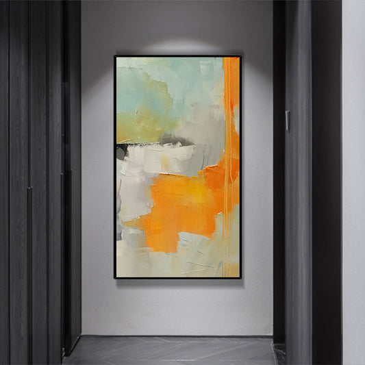 Orange Handmade Abstract Painting Canvas Art Textured Palette Knife Modern Wall Painting Hotel Restaurant Room Decor27inx54in,No Frame