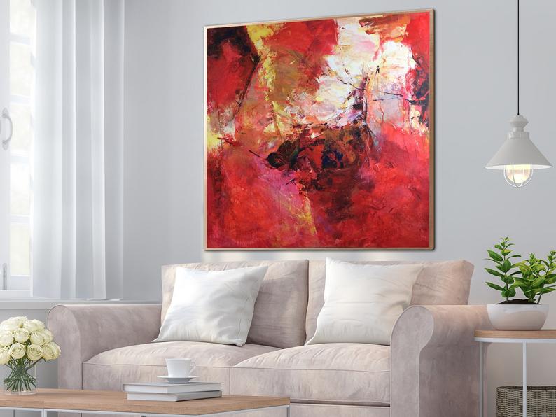 RedWallArtAbstractRedPaintingColorfulPaintingLargeAbstractArtLargeOriginalPaintingArtworkAbstract 31in,No Frame