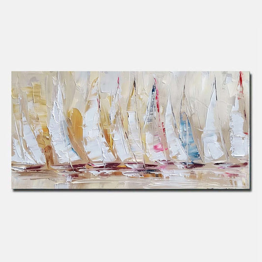 Abstract Hand Painted Oil Painting On Canvas Sailing boat Blue Wall Art Unframed/Rolled