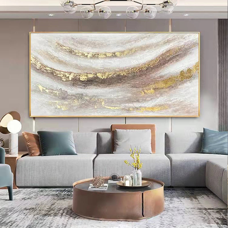 Hand painted Oil Painting Abstract Gold Foil Decorative Painting Modern Minimalist Light Luxury Living Room Sofa,27inx54in,No Frame
