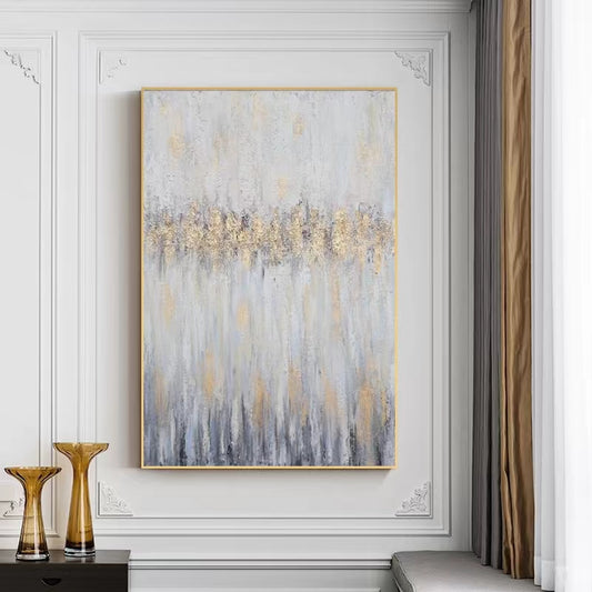 Pure Hand Painting Modern Abstract Gold Foil Corridor Aisle Decoration Painting Living Room Background Wall Canvas,31inx47in,No Frame