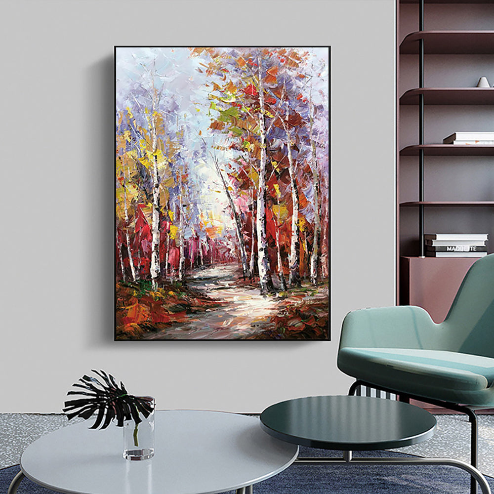 Hand Painted Oil Painting Texutre On Canvas Birch Trees Modern Wall Art Oil Paintings Handmade Living