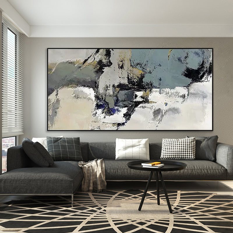 Modern Paintinghand-painted Banner Black And White Ash Living Room Sofa Backdrop Decorative Painting Abstract Paintings Be27inx54in,No Frame