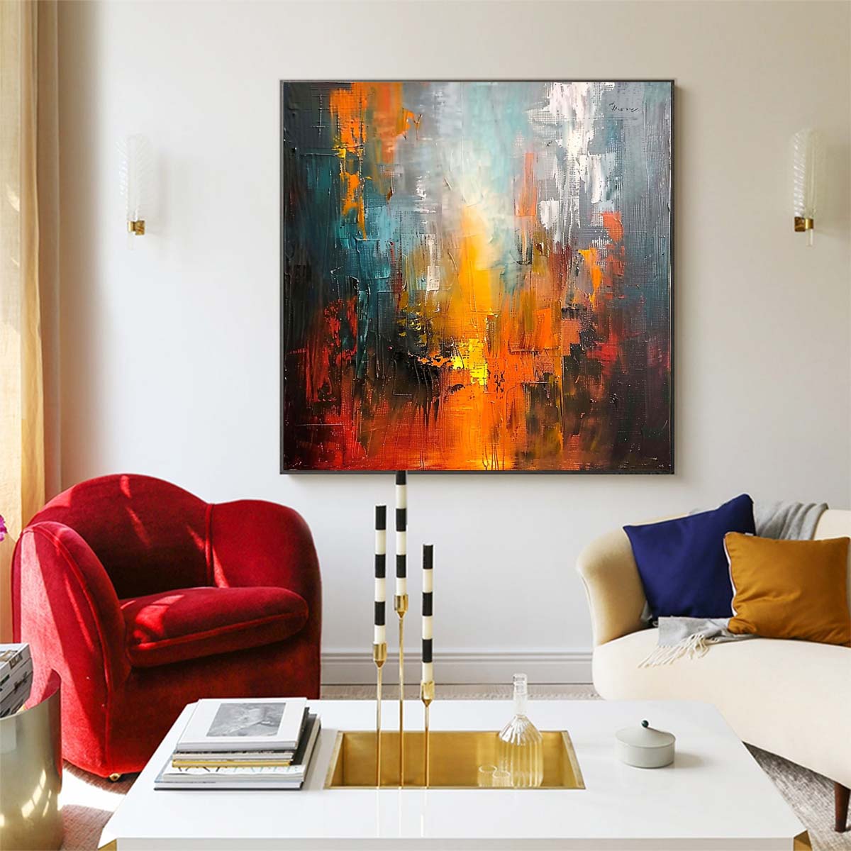 Abstract Handmade Oil Painting Modern Minimalist Home Living Room Decoration Painting,31inx31in,No Frame