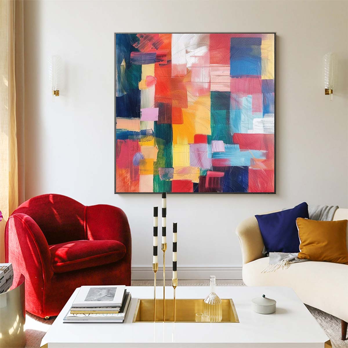 Abstract Handmade Oil Painting Modern Minimalist Home Living Room Decoration Painting,31inx31in,No Frame
