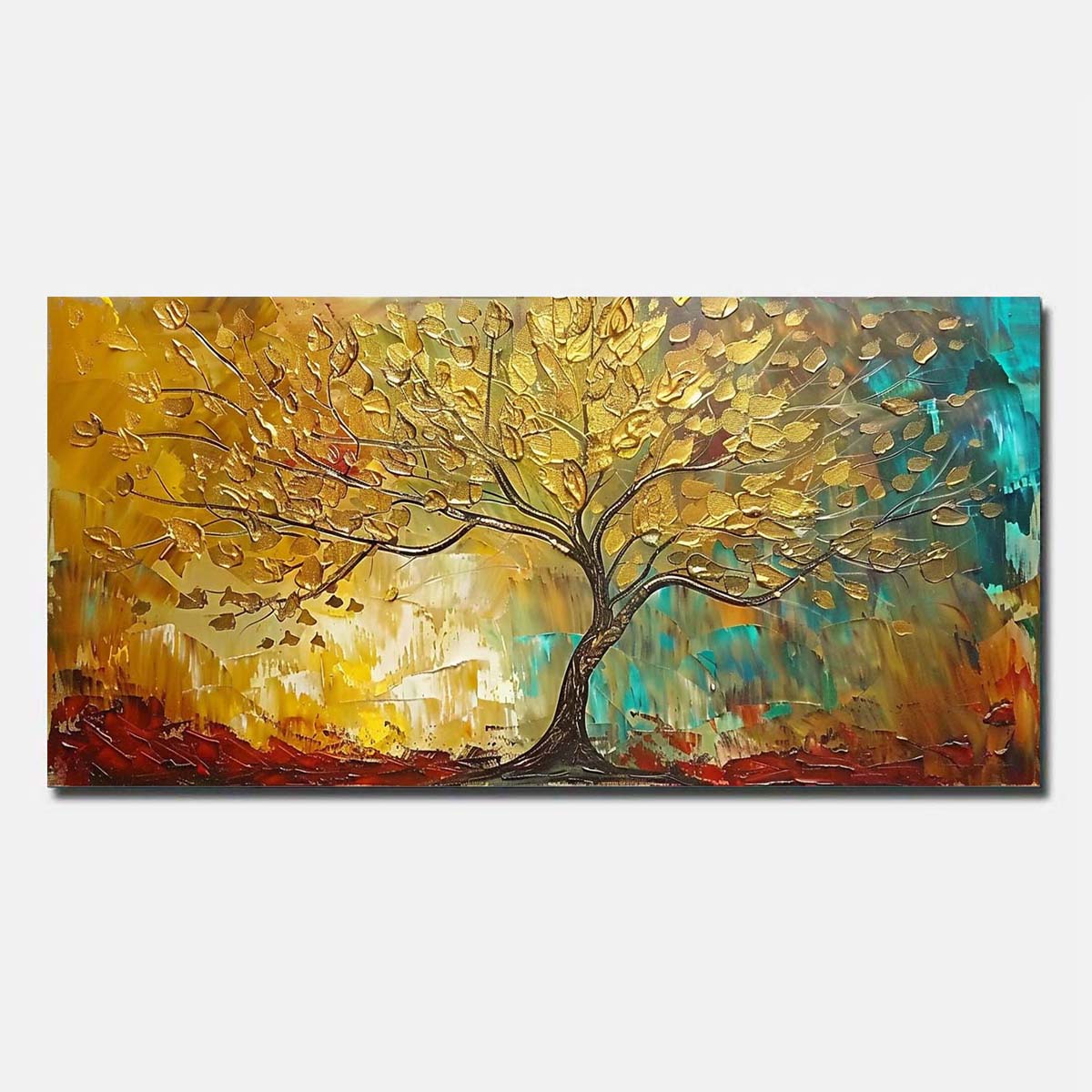 Abstract Golden Tree Modern Wall Art Hand Painted Oil Painting On Canvas Unframed/Rolled