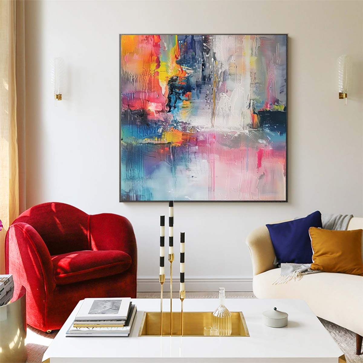 Abstract Handmade Oil Painting Modern Minimalist Home Living Room Decoration Painting,31inx31in,No Frame