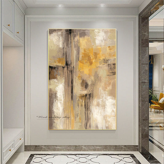 #800Handmade Abstract Golden Simple Pretty Canvas Oil Painting Wall Art Picture For Living Room Aisle Modern,31inx47in,No Frame