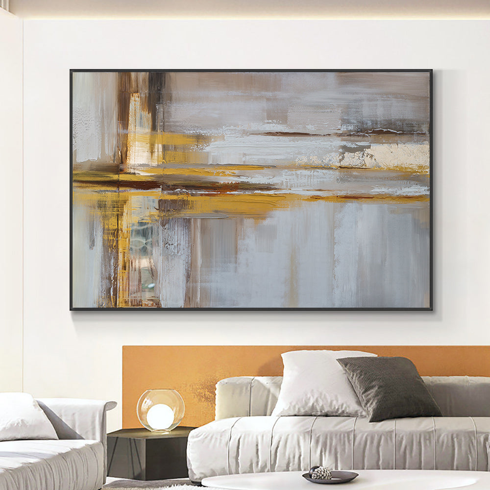 Abstract Geometric Oil Painting With Gold Foils On Canvas  Hand Painted Modern Wall Art Pictures For Living Room,31inx47in,No Frame