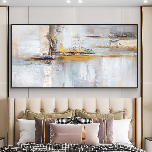 Handmade Large Size Abstract Oil Painting With Gold Foil On Canvas Modern Unframed Painting Wall,27inx54in,No Frame