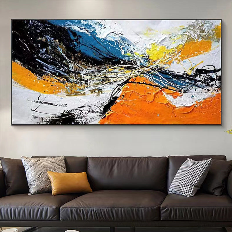 Hand painted Oil Painting Horizontal Version Hanging Painting Living Room Sofa Background Wall Decoration Painting Orange,27inx54in,No Frame