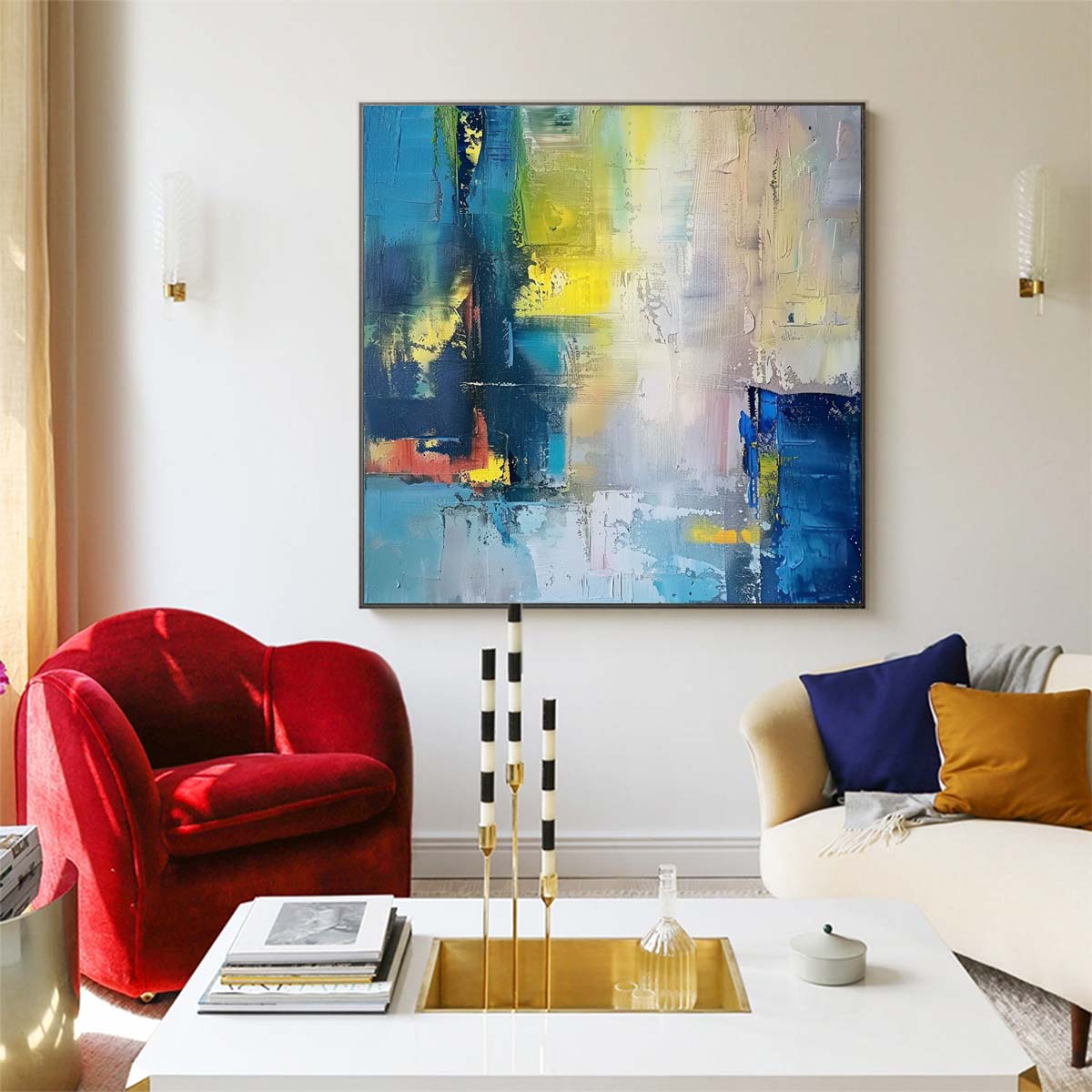 Abstract Handmade Oil Painting Modern Minimalist Home Living Room Decoration Painting,31inx31in,No Frame