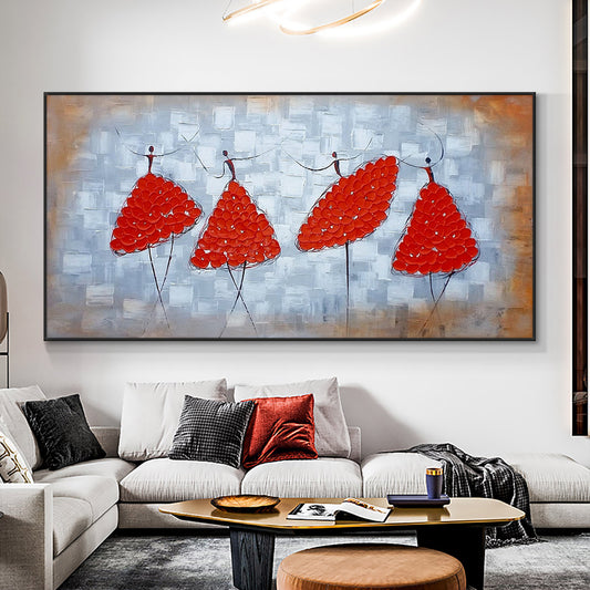 Abstract Thick Textured Dancing Girl Oil Pianting On Canvas  Hand Painted Modern Wall Art,27inx54in,No Frame