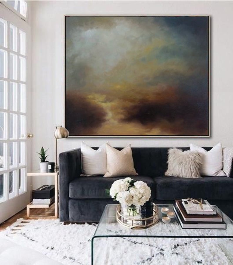 LargeSkyAbstractPaintingOriginalNaturalLandscapePaintingWallArtImpressionistPaintingCloudPaintingWeatherDecor  31in,No Frame
