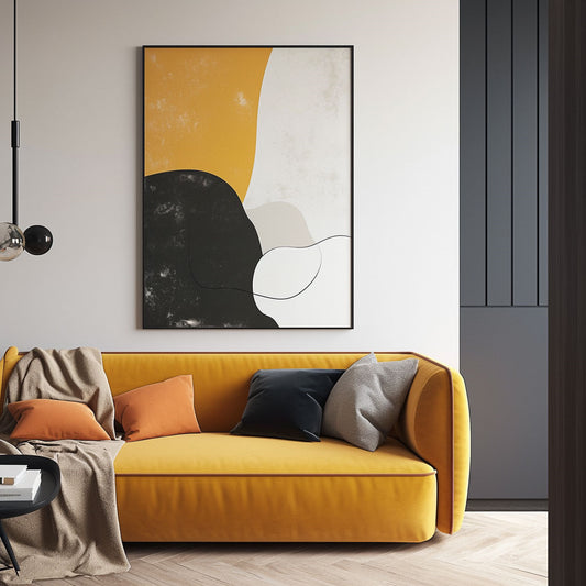 Handpainted Abstract Wall Art Painting Decorative Painting Aisle Corridor Mural Mooring Hanging Painting yellow black white 31inx47in,No Frame