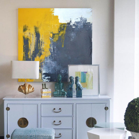 LargeAbstractPaintingsOnCanvasYellowAbstractCanvasArtOilPaintingBlueAbstractArtPaintingModern  31in,No Frame