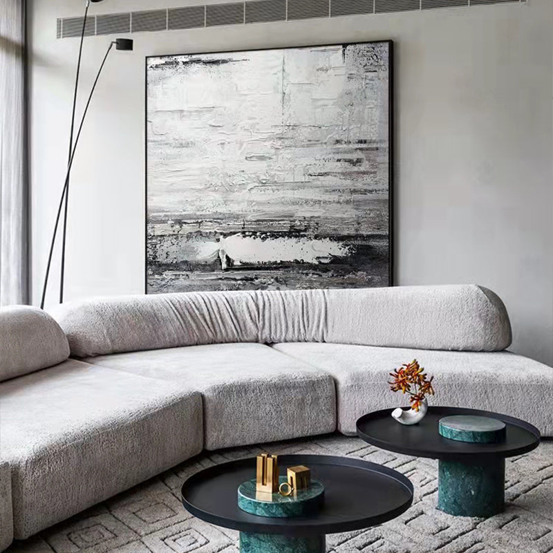 Hand painted Oil Painting Abstract Industrial Painting Vertical Thick Oil Mural Large Decorative Painting Black,31inx31in,No Frame