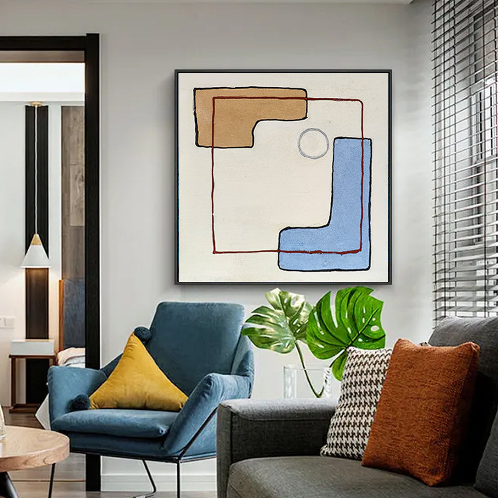 Frameless Abstract Geometry Textured Oil Painting Modern Wall Art Handpainted Oil Painting On Canvas,31inx31in,No Frame