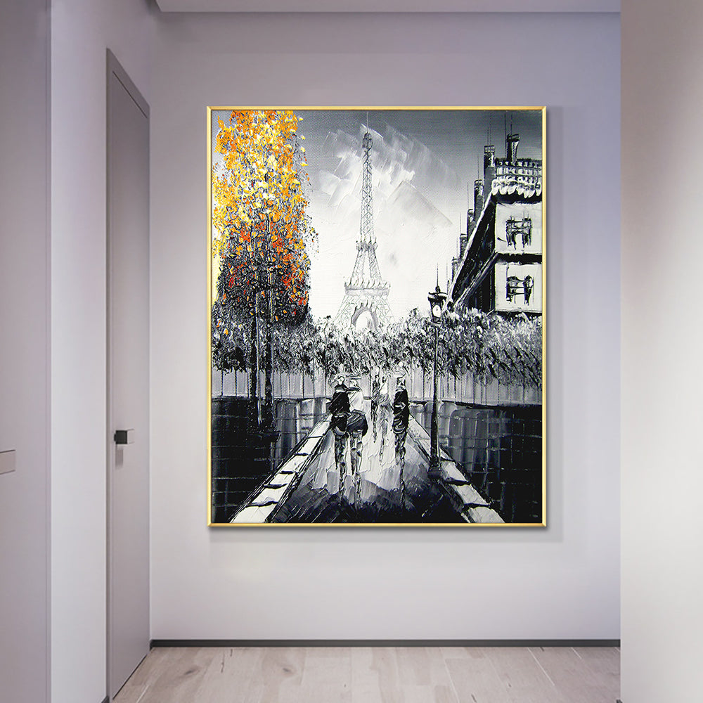 Abstract People Under The Iron Tower  Hand Painted Oil Painting On Canvas Abstract Figure Painting For Living Room ,31inx47in,No Frame