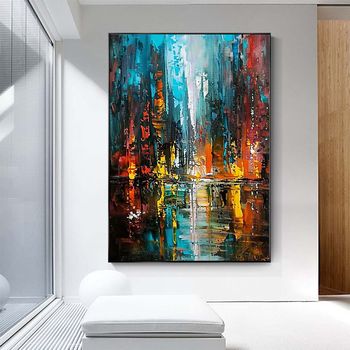 Original creation City Hand painted Oil Painting Canvas Wall Art For Home Living Room Unframed/Rolled #007