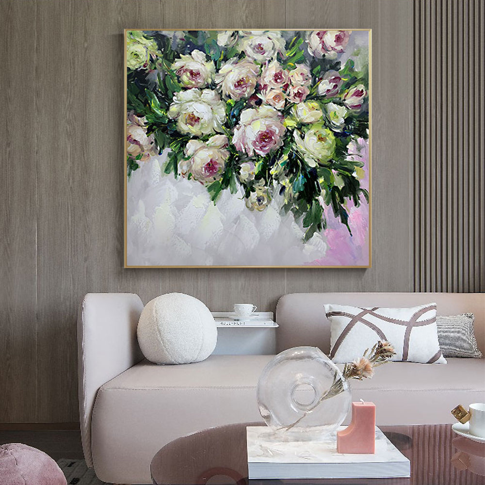 Abstract Wall Art Flower Oil Painting Hand Painted Rose Painting On Canvas For Wedding Decoration,31inx31in,No Frame